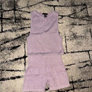 Forever 21 Lavender Ribbed Tank & Bike Shorts Set - Purple